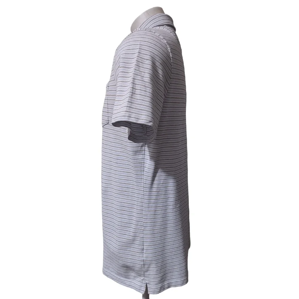 Banana Republic Polo Shirt Large Mens‎ Striped Performance Pique Gray White Bold